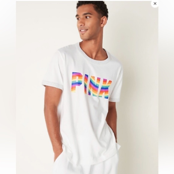 VICTORIA'S SECRET PINK Small Cotton SHORT SLEEVE CAMPUS RINGER T-SHIRT WHITE - Picture 4 of 7